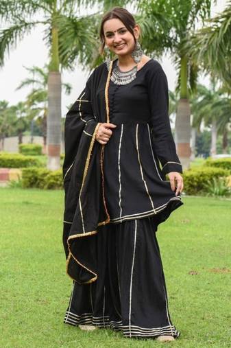 Traditional Wear Black Color Suit Set Heavy Gotta Work Suit Set With Dupatta