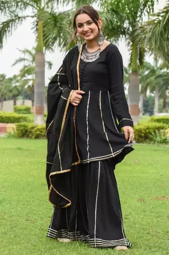 Traditional Wear Black Color Suit Set Heavy Gotta Work Suit Set With Dupatta