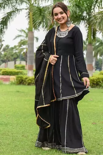 Traditional Wear Black Color Suit Set Heavy Gotta Work Suit Set With Dupatta