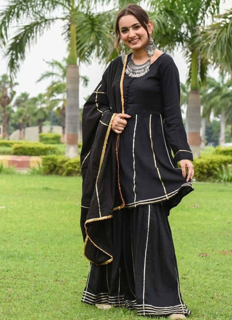 Traditional Wear Black Color Suit Set Heavy Gotta Work Suit Set With Dupatta