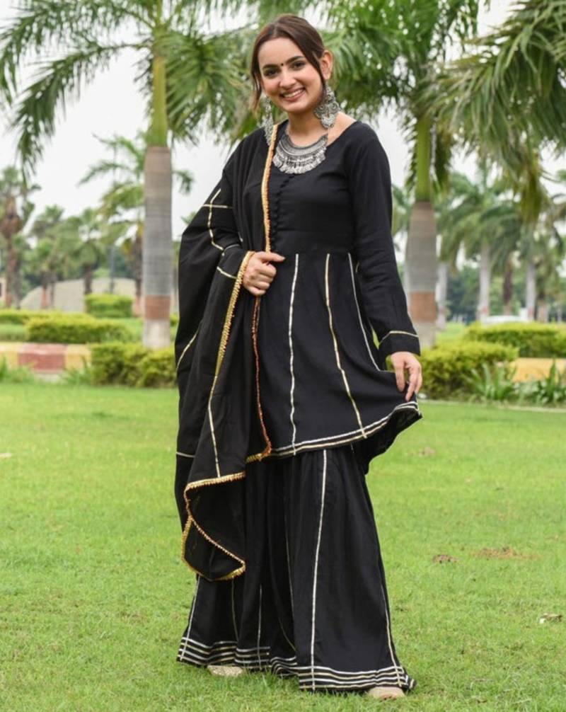 Traditional Wear Black Color Suit Set Heavy Gotta Work Suit Set With Dupatta