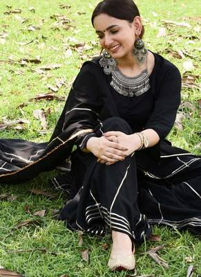 Traditional Wear Black embroidered Suit Set Heavy Gotta Work Suit Set With Dupatta 2