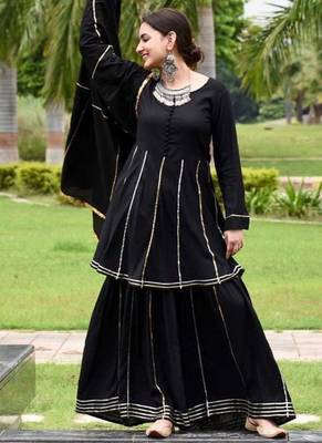 Traditional Wear Black embroidered Suit Set Heavy Gotta Work Suit Set With Dupatta 3
