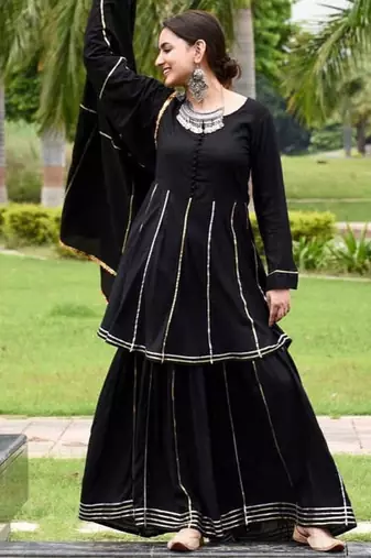 Traditional Wear Black embroidered Suit Set Heavy Gotta Work Suit Set With Dupatta