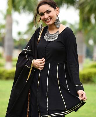 Traditional Wear Black embroidered Suit Set Heavy Gotta Work Suit Set With Dupatta 4