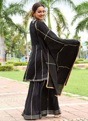 Traditional Wear Black embroidered Suit Set Heavy Gotta Work Suit Set With Dupatta 5
