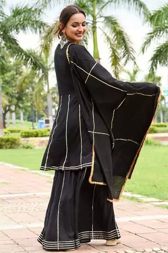 Traditional Wear Black embroidered Suit Set Heavy Gotta Work Suit Set With Dupatta