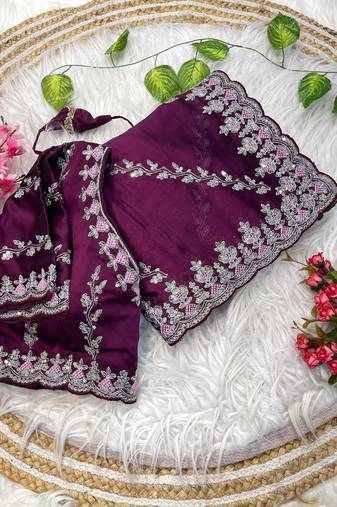 designer purple rangoli silk embroidery saree for women