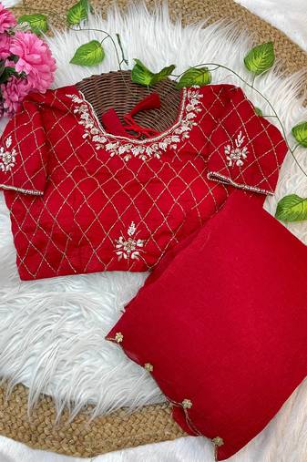crunchy silk blend hand embroidered saree with stitched blouse