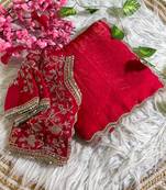 red satin silk blend saree with diamond work  with stitched blouse