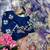 abstract printed blue twile net saree with stitched blouse