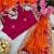 digital printed orange chiffon silk blend saree with stitched blouse