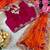 digital printed orange chiffon silk blend saree with stitched blouse