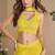 Yellow embroidery beads & sequins work chinnon silk  blouse palazzo suit