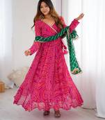 pink bandhani anarkali kurta with dupatta