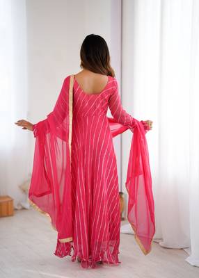 Rose pink leheriya anarkali kurta with dupatta 2