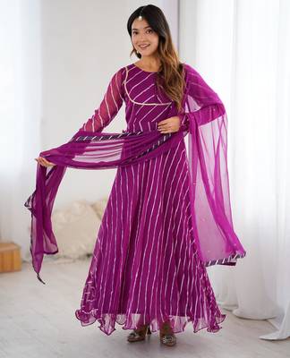 Purple leheriya anarkali kurta with dupatta 1