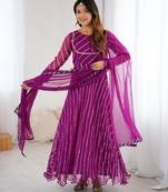 Purple leheriya anarkali kurta with dupatta