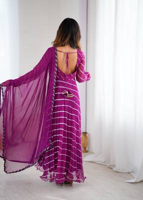Purple leheriya anarkali kurta with dupatta 2