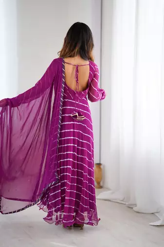 Purple leheriya anarkali kurta with dupatta