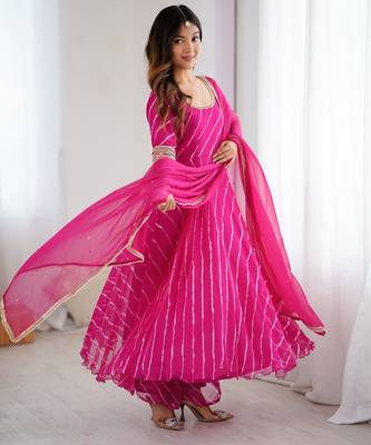 rose anarkali palazzo set with dupatta 1