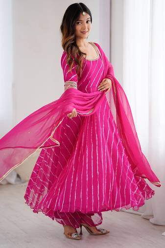 Persian rose anarkali palazzo set with dupatta