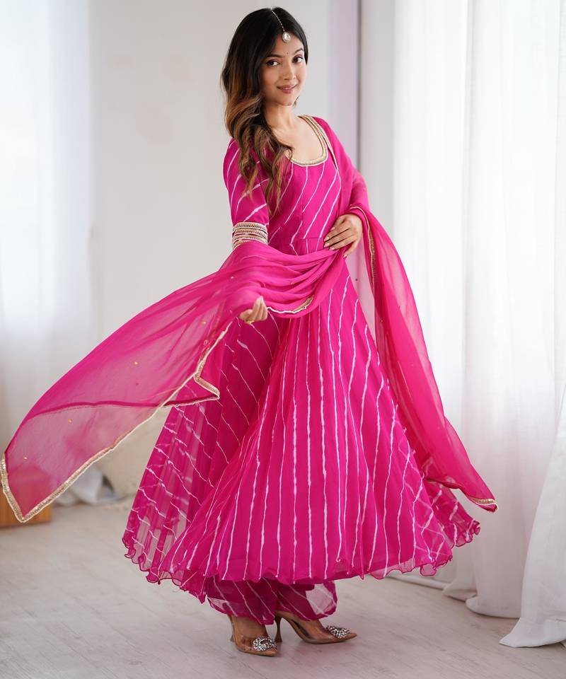 Persian rose anarkali palazzo set with dupatta