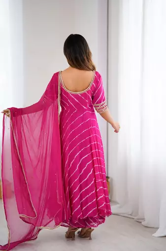 rose anarkali palazzo set with dupatta