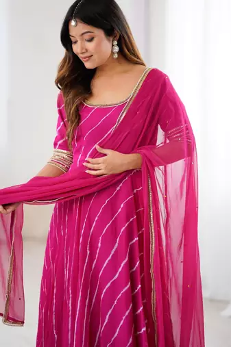 rose anarkali palazzo set with dupatta