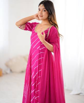 rose anarkali palazzo set with dupatta 4