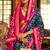 Navy blue silk blend printed saree with unstitched blouse