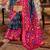 Navy blue silk blend printed saree with unstitched blouse