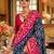 Navy blue silk blend printed saree with unstitched blouse