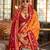 Orange silk blend printed saree with unstitched blouse