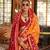 Orange silk blend printed saree with unstitched blouse