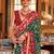 Dark green silk blend printed saree with unstitched blouse