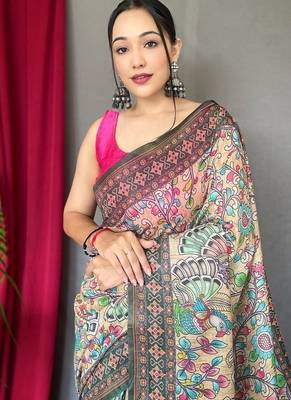 Multi Cotton Printed Kalamkari Pattern Saree 1