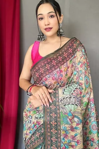 Multi Cotton Printed Kalamkari Pattern Saree