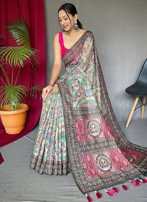 Multi Cotton Printed Kalamkari Pattern Saree 3