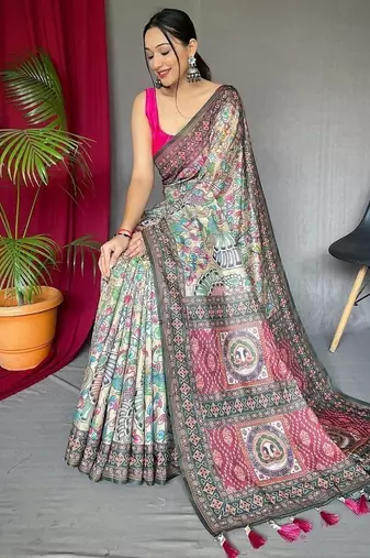 Multi Cotton Printed Kalamkari Pattern Saree