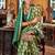 Parrot green silk blend printed saree with unstitched blouse