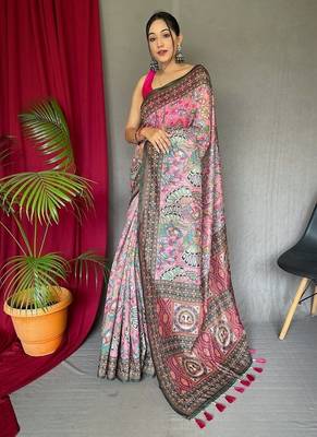 Light Pink Cotton Printed Kalamkari Pattern Saree 2