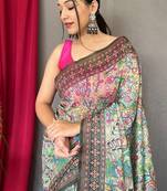 Light Green Cotton Printed Kalamkari Pattern Saree