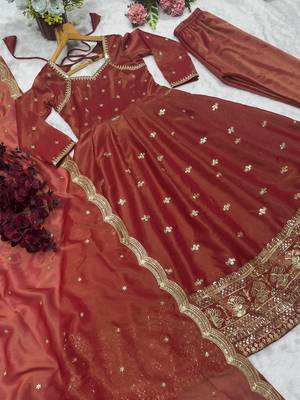 Dual Tone Dark orange EMBROIDERY PARTY WEAR SUIT SET  6