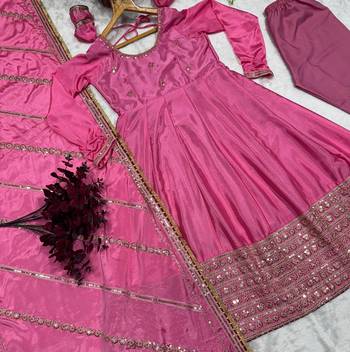PINK VICHITRA SILK EMBROIDERY  PARTY WEAR SUIT SET  6
