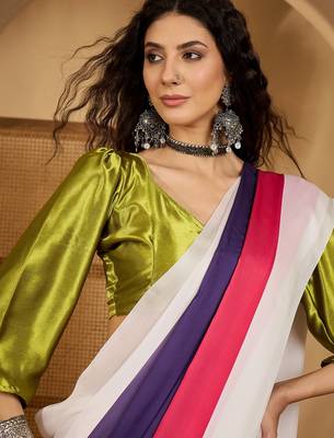 multi satin georgette printed saree with unstitched blouse 1