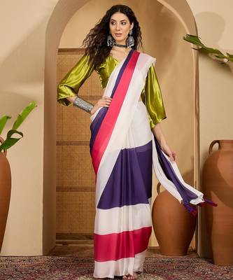 multi satin georgette printed saree with unstitched blouse 2