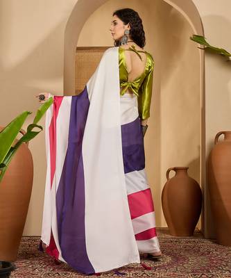 multi satin georgette printed saree with unstitched blouse 3