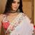 white satin georgette printed saree with unstitched blouse