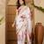 white satin georgette printed saree with unstitched blouse